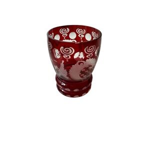 VINTAGE CZECH BOHEMIAN EGERMANN RED‎ CUT TO CLEAR SHOT GLASSES 3"